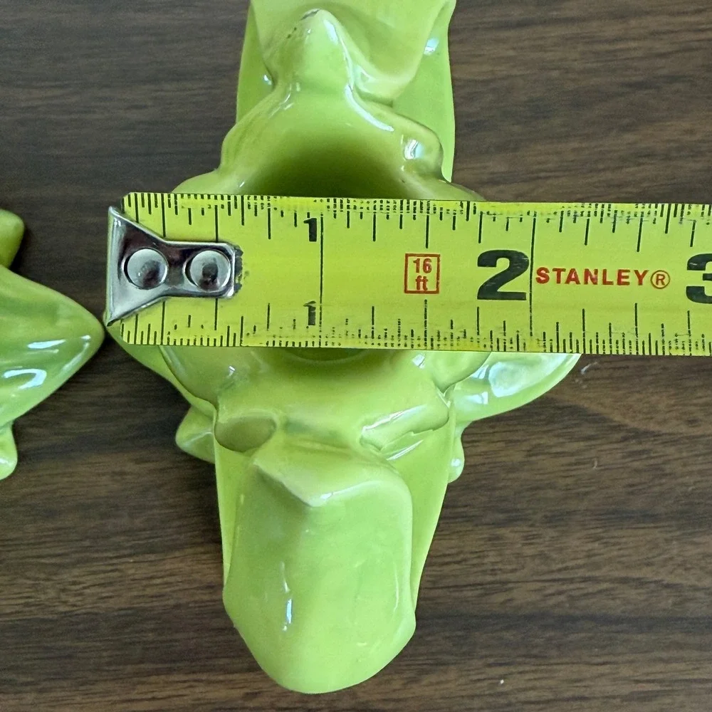 Vintage Chartreuse Green Ceramic Tulips Floral Candle Holder Set of 2 MCM READ